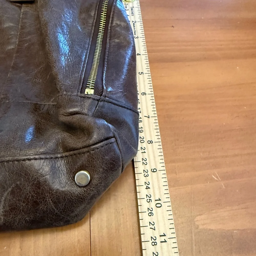 hobo handbag Brown Leather Distressed Multi Pockets Slouchy Everyday Purse hippy
